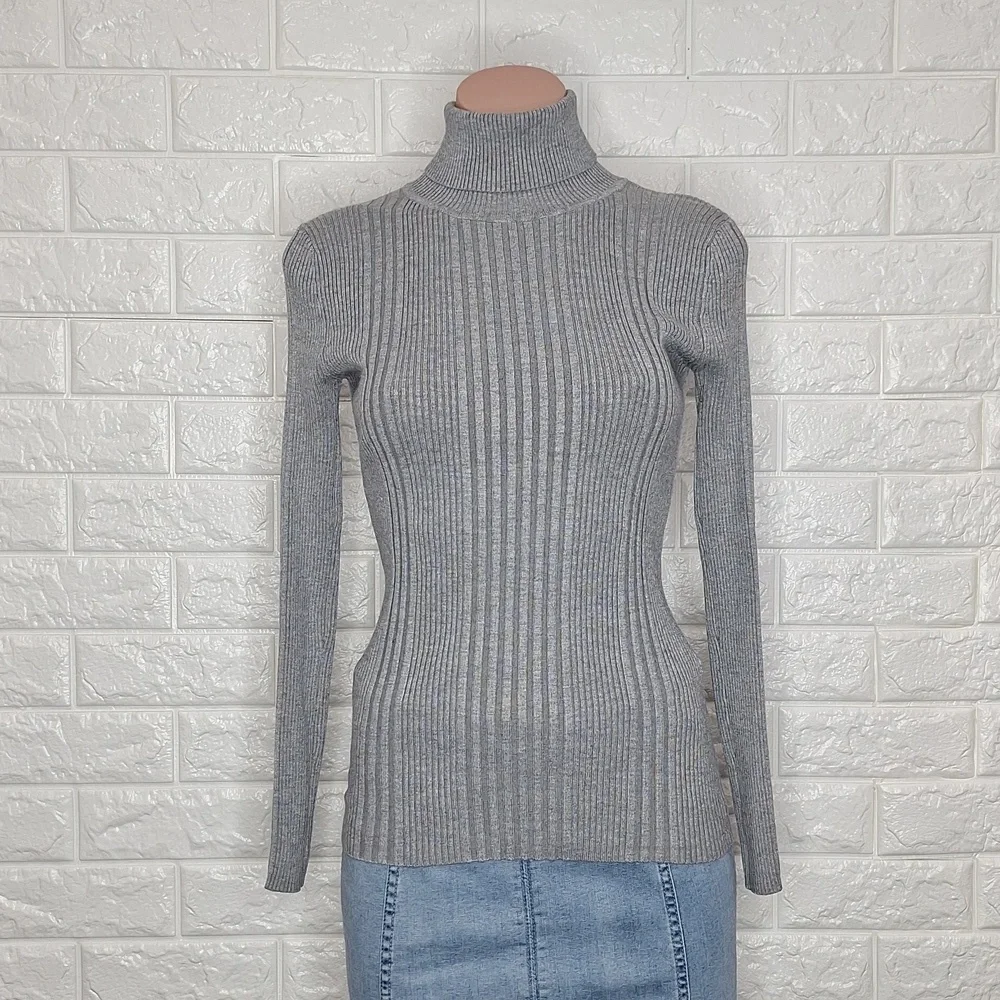IT'S OUR TIME Grey Ribbed Turtleneck Long Sleeve Sweater